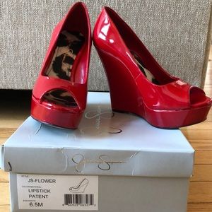 Never worn! Jessica Simpson Red Wedges, sz 6.5